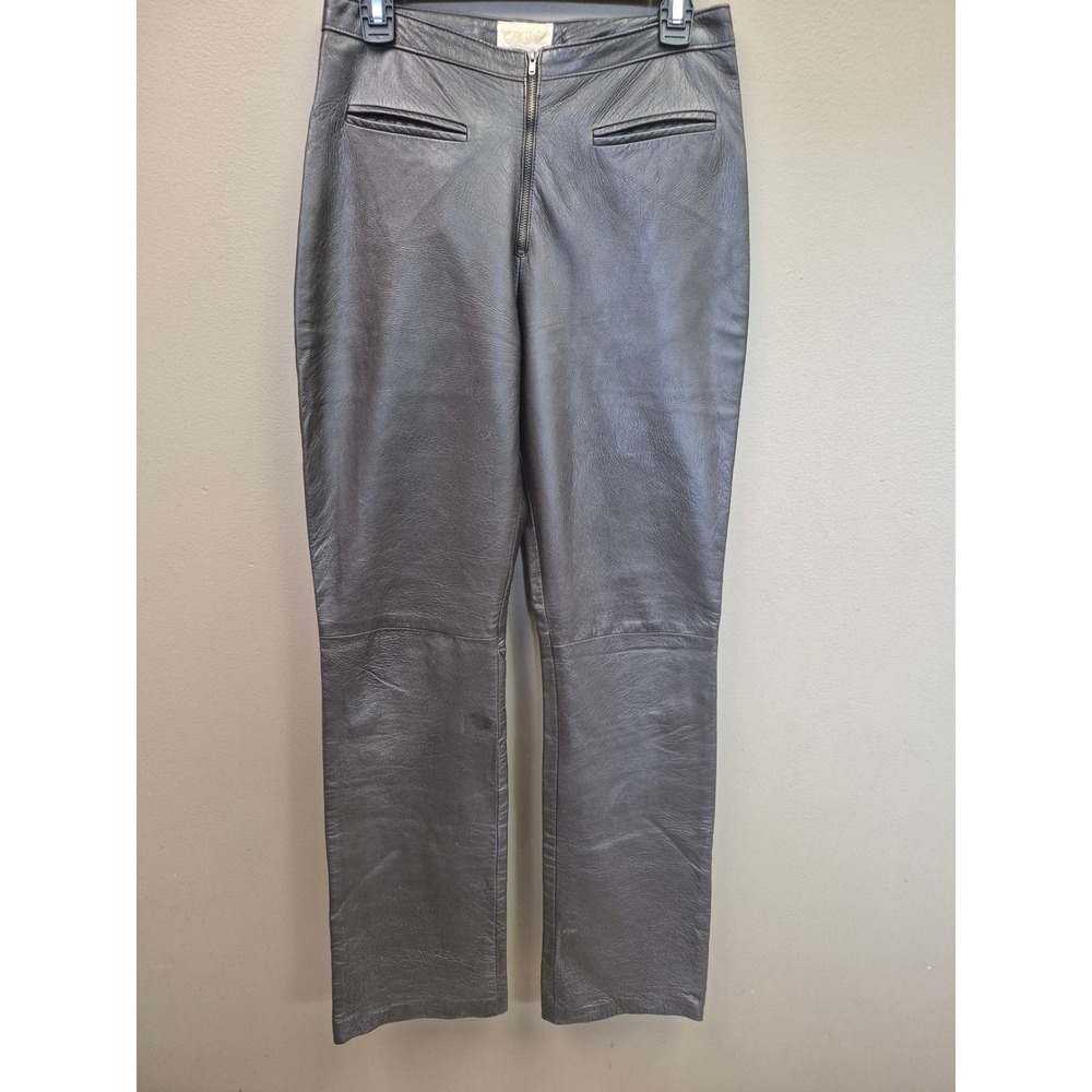 Cache Women's Brown Lamb Leather Pants High Rise Straight Leg Vintage USA‎